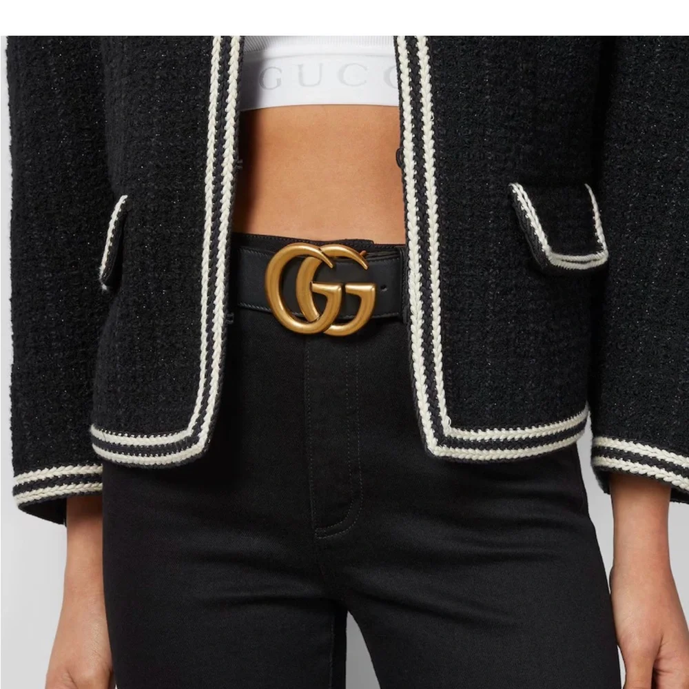 Gucci Black Leather Belt with Brass Double G Buckle - Picture 2 of 5